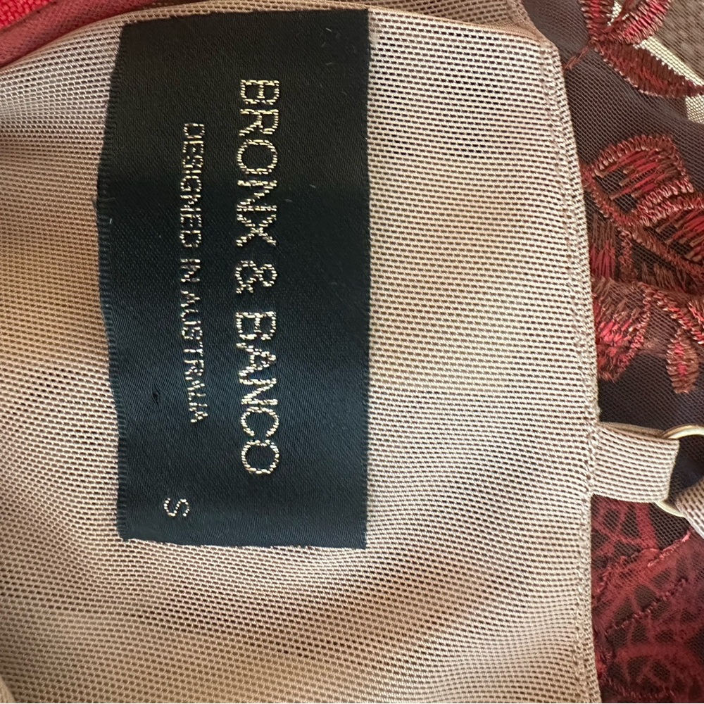 Bronx & Bronco Embroidered Floral Sheath Dress - Red on Nude size small - Picture 8 of 8